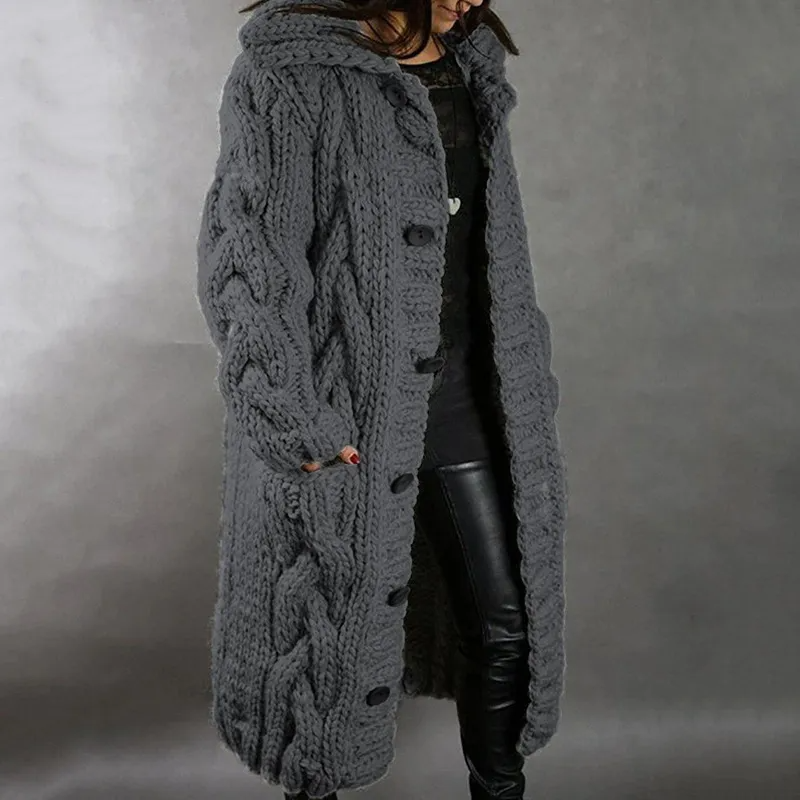 Solène™ | Long Braided Cardigan with Hood