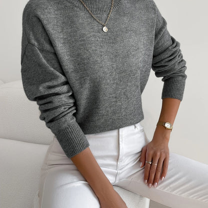 Roslyn™ | Ribbed-Trim Long-Sleeve Mock-Neck Sweater