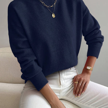 Roslyn™ | Ribbed-Trim Long-Sleeve Mock-Neck Sweater