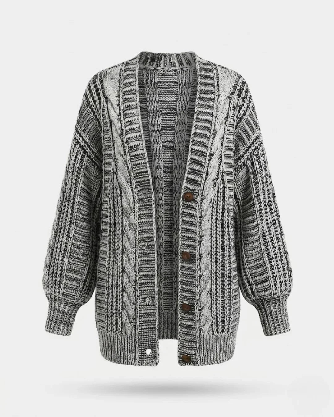 Hortense™ | Cable-Detail Buttoned Oversized Cardigan