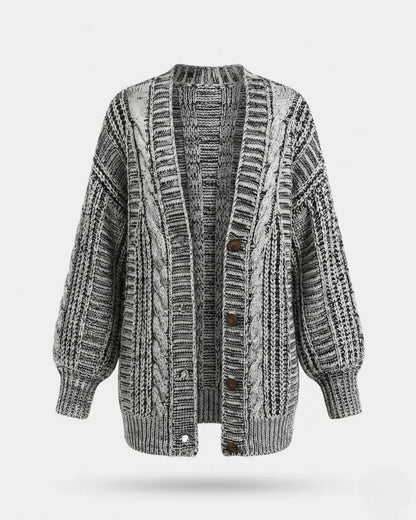 Hortense™ | Cable-Detail Buttoned Oversized Cardigan