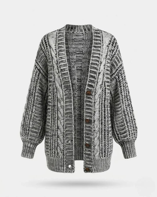 Hortense™ | Cable-Detail Buttoned Oversized Cardigan