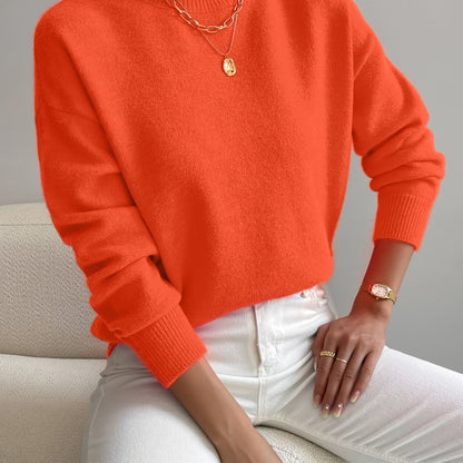 Roslyn™ | Ribbed-Trim Long-Sleeve Mock-Neck Sweater