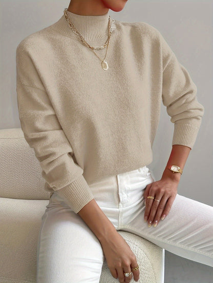 Roslyn™ | Ribbed-Trim Long-Sleeve Mock-Neck Sweater