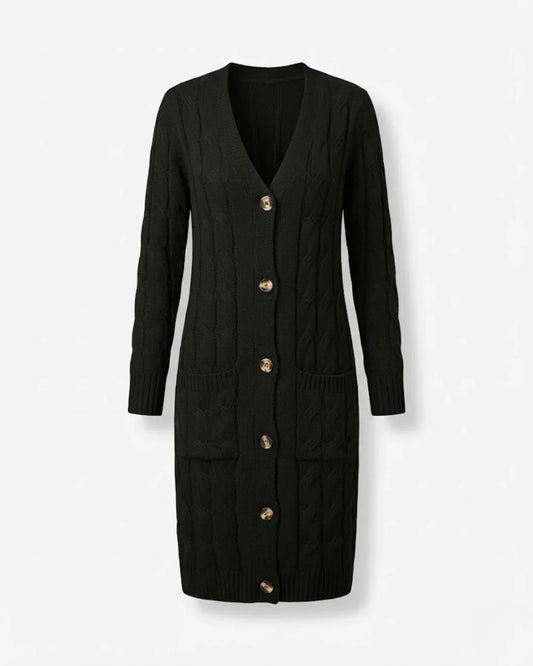 Jael™ | Cable-Knit Buttoned Long Cardigan Dress