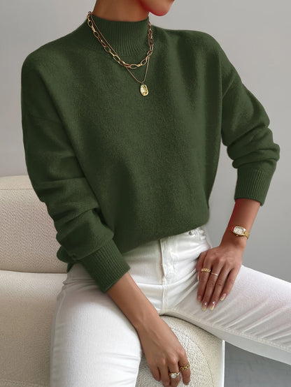 Roslyn™ | Ribbed-Trim Long-Sleeve Mock-Neck Sweater