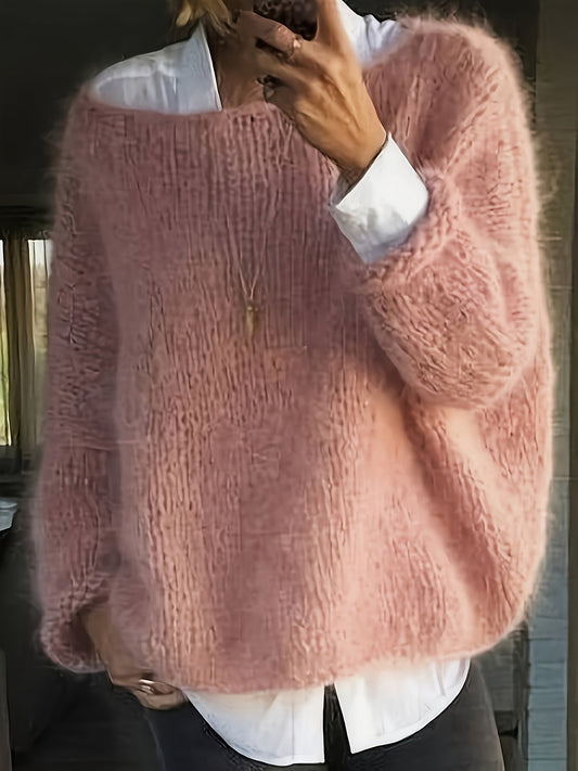 Mia™ | Fuzzy Oversized Boat-Neck Sweater