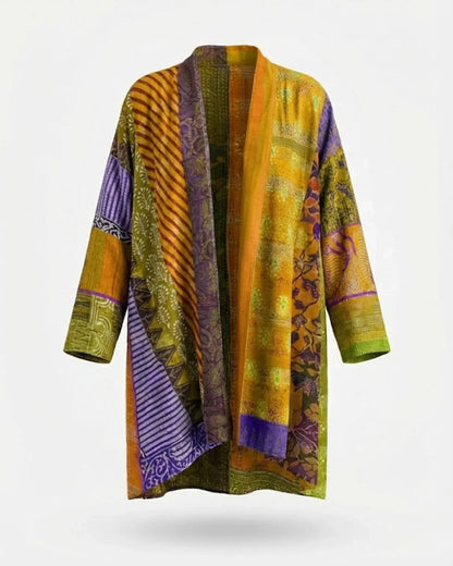 Eden™ | Patchwork Print Open-Front Oversized Kimono Fit Cardigan