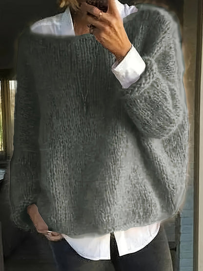 Mia™ | Fuzzy Oversized Boat-Neck Sweater