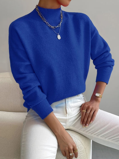 Roslyn™ | Ribbed-Trim Long-Sleeve Mock-Neck Sweater