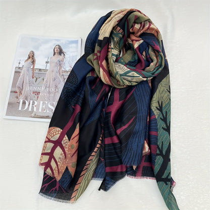 Tamara™ | Leaf-Print Multicolor Oblong Scarf Wrap