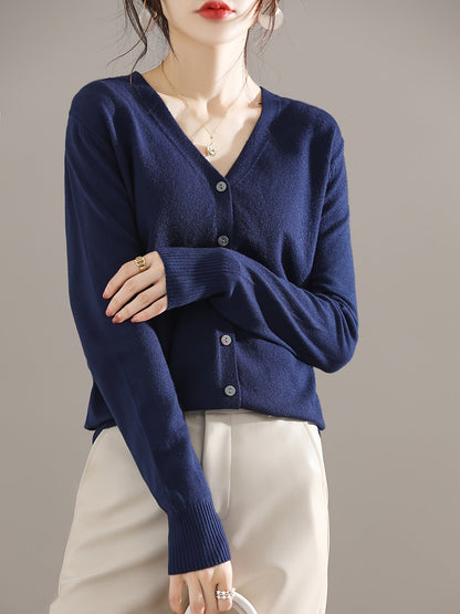 Solène™ | Button-Front Ribbed-Cuff V-Neck Cardigan Sweater