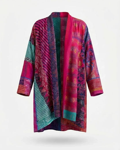 Eden™ | Patchwork Print Open-Front Oversized Kimono Fit Cardigan