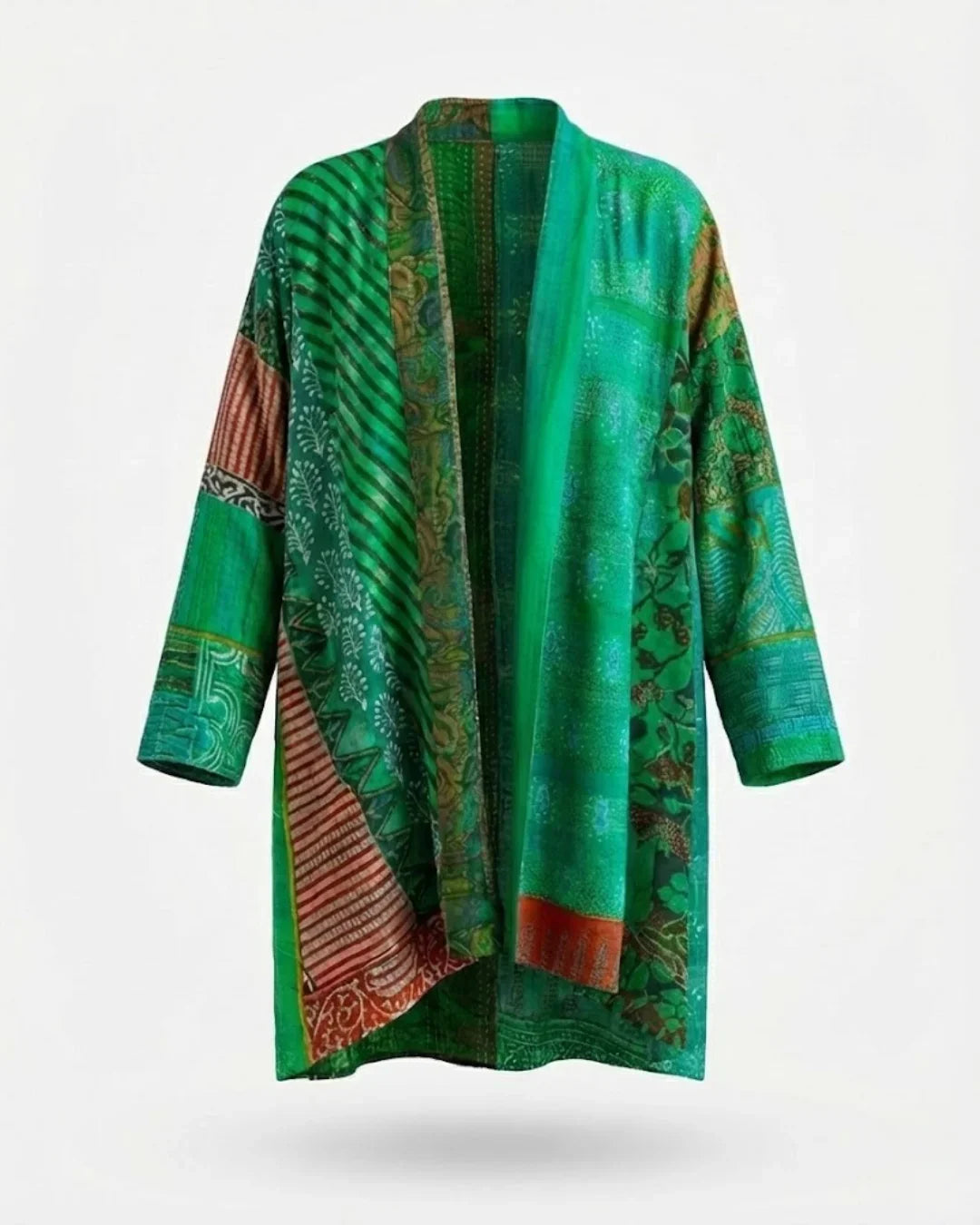 Eden™ | Patchwork Print Open-Front Oversized Kimono Fit Cardigan