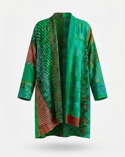 Eden™ | Patchwork Print Open-Front Oversized Kimono Fit Cardigan