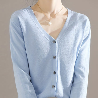 Solène™ | Button-Front Ribbed-Cuff V-Neck Cardigan Sweater