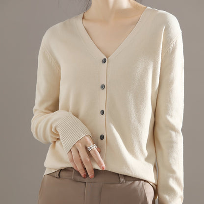 Solène™ | Button-Front Ribbed-Cuff V-Neck Cardigan Sweater