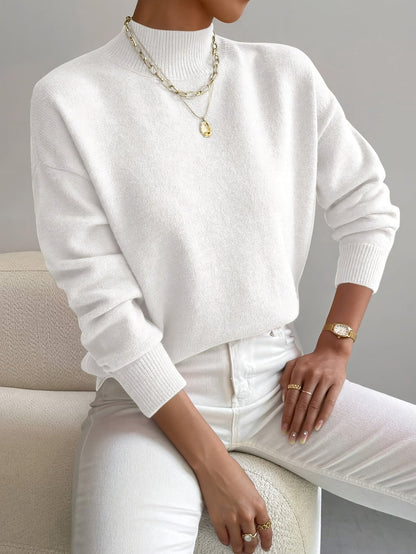 Roslyn™ | Ribbed-Trim Long-Sleeve Mock-Neck Sweater