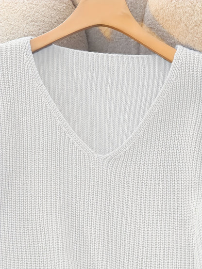 Vivian™ | Ribbed Knit Button-Cuff V-Neck Sweater