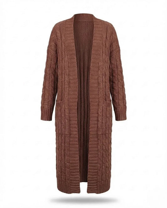 Indira™ | Extra-Long Cable-Knit Pocket Cardigan