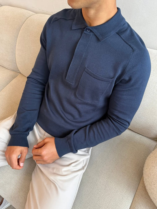Concealed Button Long Sleeve Polo Shirt