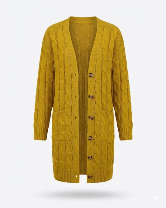 Kiana™ | Cable-Knit Buttoned Mid-Length Cardigan