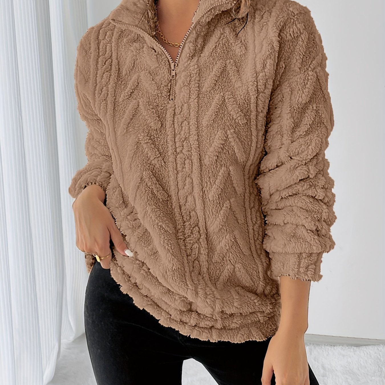 Charline™ | Textured Sherpa Half-Zip Pullover