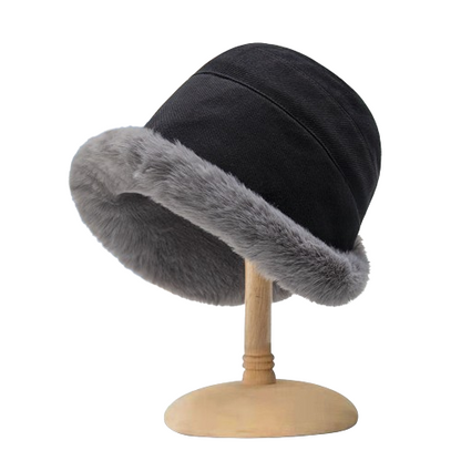 Eira™ | Faux-fur trim corduroy cloche hat