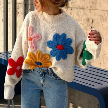 Faustine™ | Embroidered Floral Knit Pullover Sweater