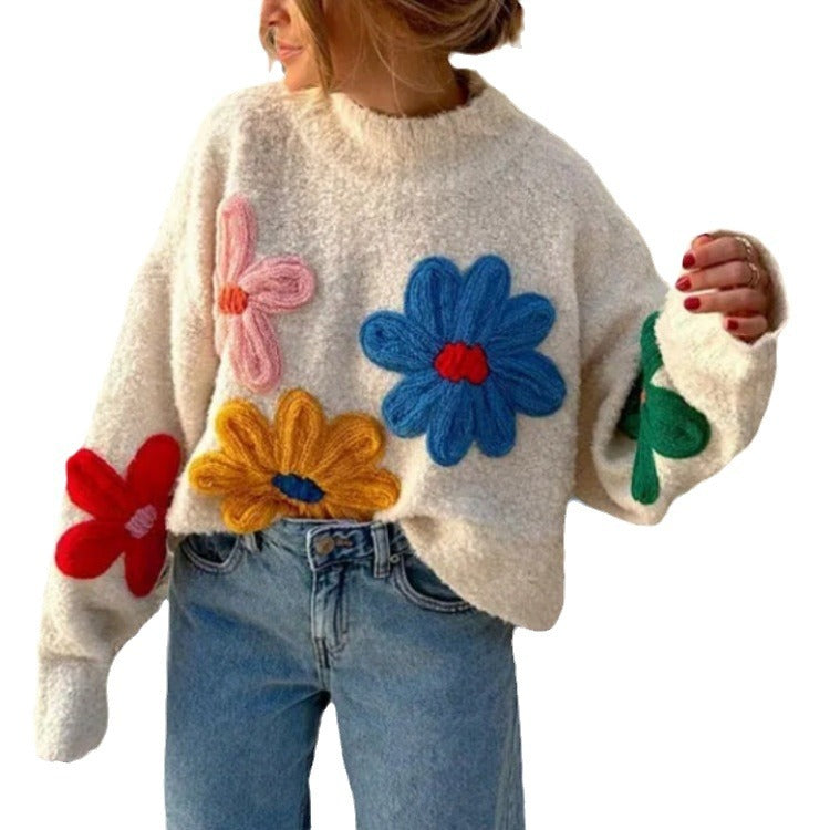 Faustine™ | Embroidered Floral Knit Pullover Sweater