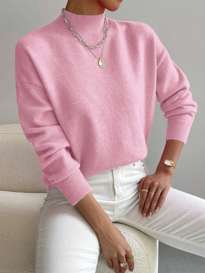 Roslyn™ | Ribbed-Trim Long-Sleeve Mock-Neck Sweater
