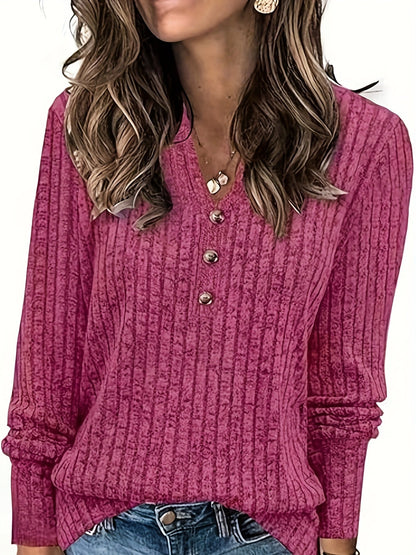 Wendy™ | Ribbed Knit Button-Front Henley Sweater