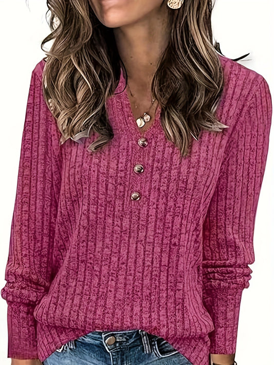 Wendy™ | Ribbed Knit Button-Front Henley Sweater
