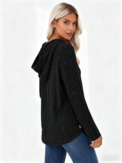 Victoria™ | Ribbed Knit Drawstring Hooded Sweater
