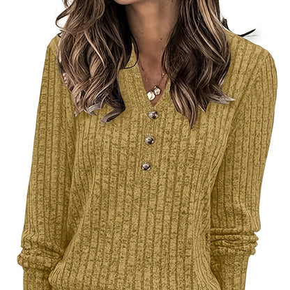 Wendy™ | Ribbed Knit Button-Front Henley Sweater