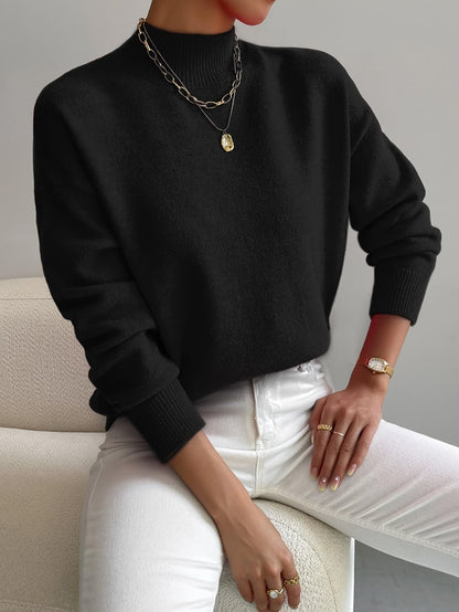 Roslyn™ | Ribbed-Trim Long-Sleeve Mock-Neck Sweater
