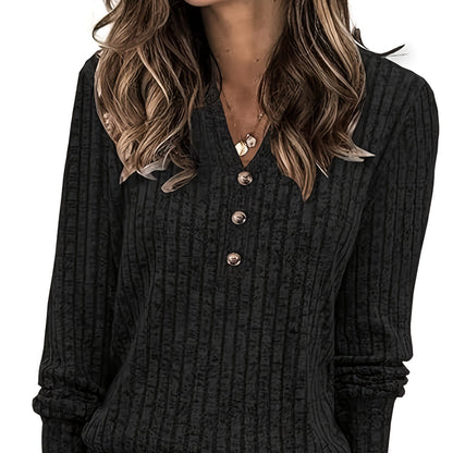 Wendy™ | Ribbed Knit Button-Front Henley Sweater