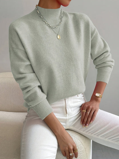 Roslyn™ | Ribbed-Trim Long-Sleeve Mock-Neck Sweater