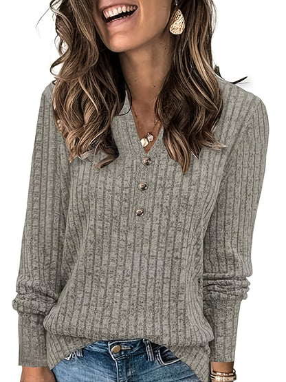 Wendy™ | Ribbed Knit Button-Front Henley Sweater