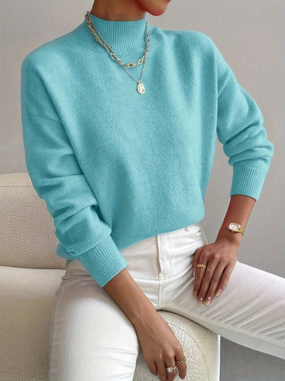 Roslyn™ | Ribbed-Trim Long-Sleeve Mock-Neck Sweater