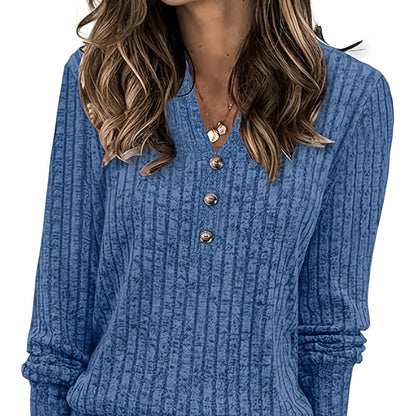 Wendy™ | Ribbed Knit Button-Front Henley Sweater