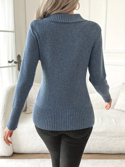 Barbara™ | Ribbed-Hem Side-Button Wrap V-Neck Sweater