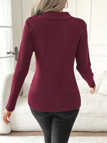 Barbara™ | Ribbed-Hem Side-Button Wrap V-Neck Sweater