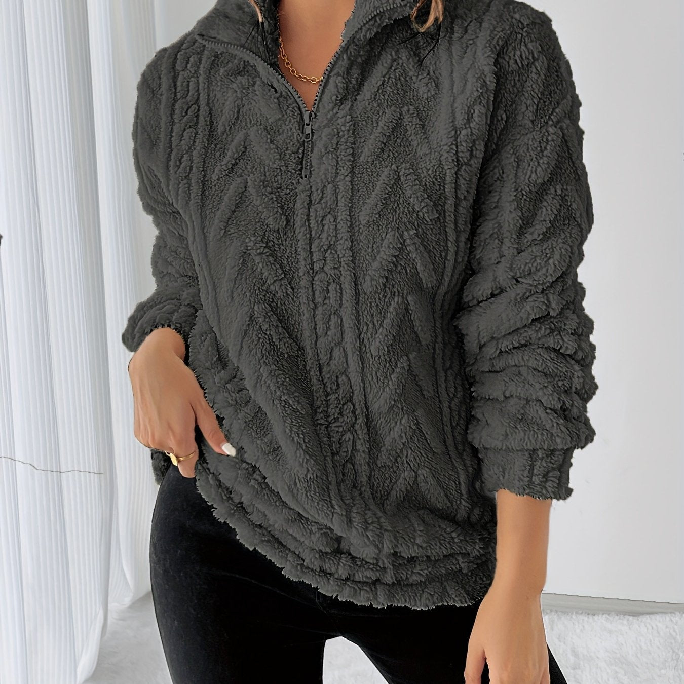 Charline™ | Textured Sherpa Half-Zip Pullover