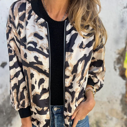 Zelda™ | Zip-Up Zebra Print Bomber Jacket